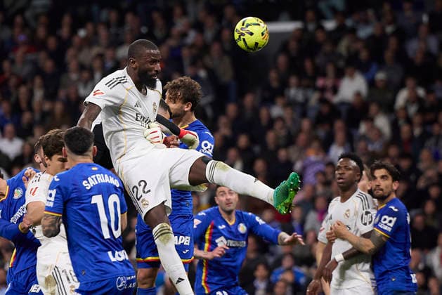 Antonio Rudiger (Real Madrid CF) and David Soria (Getafe CF) battle for the ball during the LaLiga EA Sports match between Real Madrid v Getafe CF at Santiago BernabÃ u on March 2, 2026 in Madrid, Spain. (Photo by Manu Reino DeFodi Images) - *** Antonio Rudiger Real Madrid CF and David Soria Getafe CF battle for the ball during the LaLiga EA Sports match between Real Madrid v Getafe CF at Santiago BernabÃ u on March 2, 2026 in Madrid, Spain Photo by Manu Reino DeFodi Images