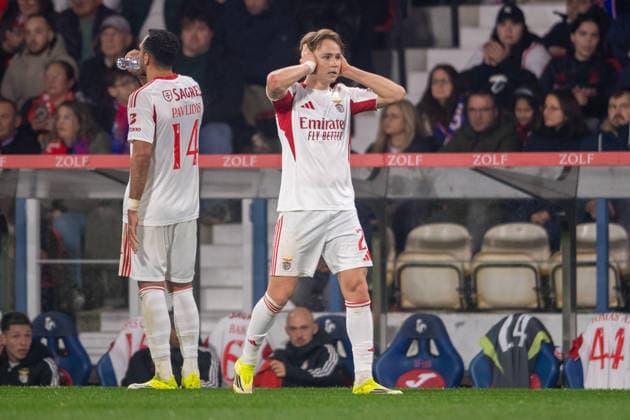 March 2, 2026, Barclos, Barcelos, Portugal: BARCELOS, PORTUGAL - MARCH 02: ANDREAS SCHJELDERUP from SL Benfica is seen celebrating his goal during the Liga Portugal Betclic 2025 26 League match between Gil Vicente FC and SL Benfica, at Estadio Cidade de Barcelos on March 02, 2026 in Barcelos, Portugal Barclos Portugal - ZUMAl192 20260302_zsp_l192_047 Copyright: xMiguelxLemosx