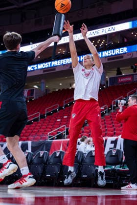 March 2, 2026, Raleigh, North Carolina, USA: NC State Wolfpack guard MATT ABLE (3) shoots a three point basket during warmups prior to the NCAA, College League, USA ACC menÃ¢â‚¬â ¢s basketball game between the Duke Blue Devils and the NC State Wolfpack at the Lenovo Center in Raleigh, North Carolina. Raleigh USA - ZUMAa220 20260302_znp_a220_001 Copyright: xIsraelxAntax