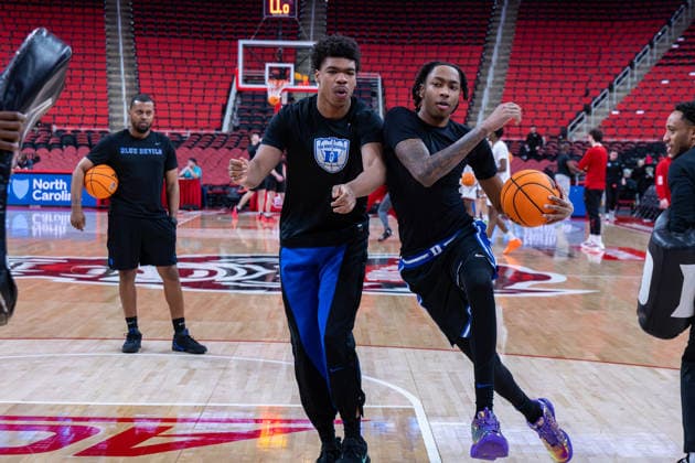March 2, 2026, Raleigh, North Carolina, USA: Duke Blue Devils guard ISAIAH EVANS (3) drives to the basket and goes up for a layup during warmups prior to the NCAA, College League, USA ACC menÃ¢â‚¬â ¢s basketball game between the Duke Blue Devils and the NC State Wolfpack at the Lenovo Center in Raleigh, North Carolina. Raleigh USA - ZUMAa220 20260302_znp_a220_008 Copyright: xIsraelxAntax