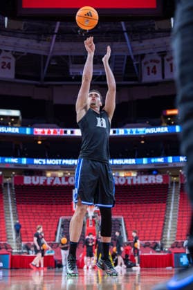 March 2, 2026, Raleigh, North Carolina, USA: Duke Blue Devils guard DARREN HARRIS (8) shoots a free throw during warmups prior to the NCAA, College League, USA ACC menÃ¢â‚¬â ¢s basketball game between the Duke Blue Devils and the NC State Wolfpack at the Lenovo Center in Raleigh, North Carolina. Raleigh USA - ZUMAa220 20260302_znp_a220_009 Copyright: xIsraelxAntax