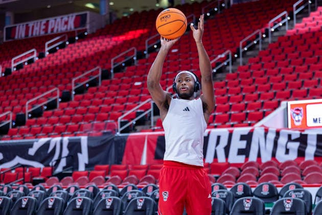 March 2, 2026, Raleigh, North Carolina, USA: NC State Wolfpack guard TRE HOLLOMAN (5) shoots a jump shot during warmups prior to the NCAA, College League, USA ACC menÃ¢â‚¬â ¢s basketball game between the Duke Blue Devils and the NC State Wolfpack at the Lenovo Center in Raleigh, North Carolina. Raleigh USA - ZUMAa220 20260302_znp_a220_013 Copyright: xIsraelxAntax