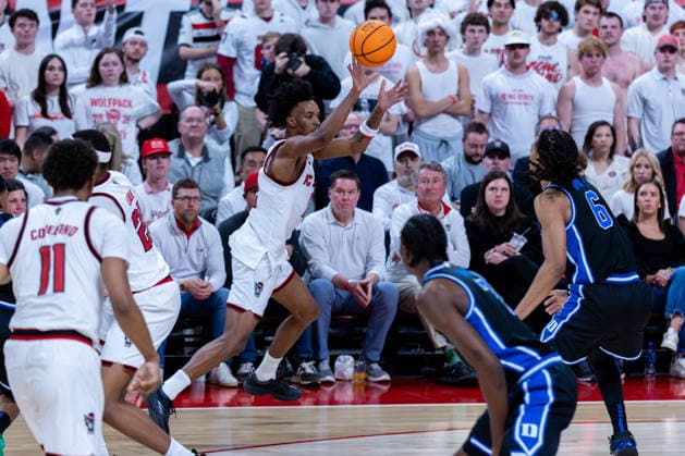 March 2, 2026, Raleigh, North Carolina, USA: NC State Wolfpack guard JR. PAUL MCNEIL (2) passes the ball during the first half of the NCAA, College League, USA ACC menÃ¢â‚¬â ¢s basketball game between the Duke Blue Devils and the NC State Wolfpack at the Lenovo Center in Raleigh, North Carolina. Raleigh USA - ZUMAa220 20260302_znp_a220_024 Copyright: xIsraelxAntax