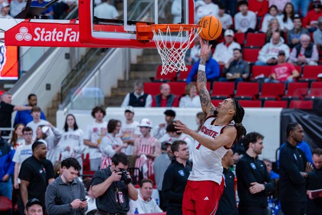March 2, 2026, Raleigh, North Carolina, USA: NC State Wolfpack guard ALYN BREED (7) goes up for the a layup during warmups prior to the ffirst half of the NCAA, College League, USA ACC menÃ¢â‚¬â ¢s basketball game between the Duke Blue Devils and the NC State Wolfpack at the Lenovo Center in Raleigh, North Carolina. Raleigh USA - ZUMAa220 20260302_znp_a220_029 Copyright: xIsraelxAntax