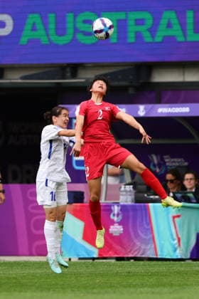 Ri Myong-Gum of DPR Korea and Zarina Mamatkarimova of Uzbekistan challenge for a header during the AFC Womens Asian Cup 2026 match between Korea DPR Women and Uzbekistan Women at Western Sydney Stadium, Sydney, Australia on 3 March 2026. Copyright: xPeterxDovganx 44600028