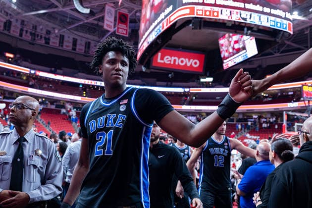 March 2, 2026, Raleigh, North Carolina, USA: Duke Blue Devils center PATRICK NGONGBA (21) shakes fans hands while leaving the court following the NCAA, College League, USA ACC menÃ¢â‚¬â ¢s basketball game between the Duke Blue Devils and the NC State Wolfpack at the Lenovo Center in Raleigh, North Carolina. Raleigh USA - ZUMAa220 20260302_znp_a220_056 Copyright: xIsraelxAntax