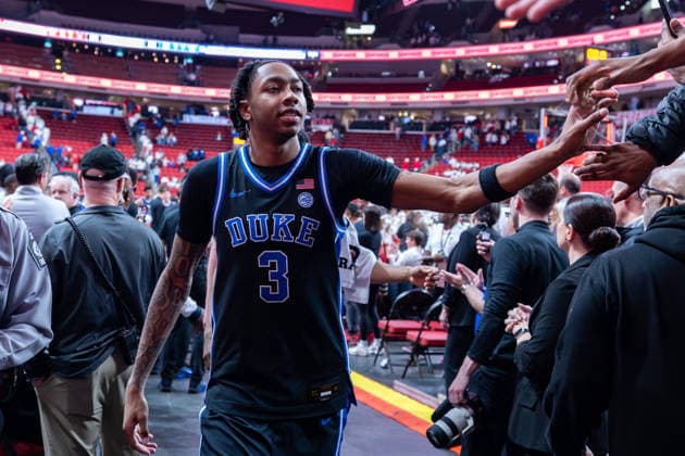 March 2, 2026, Raleigh, North Carolina, USA: Duke Blue Devils guard ISAIAH EVANS (3) shakes fans hands while leaving the court following the NCAA, College League, USA ACC menÃ¢â‚¬â ¢s basketball game between the Duke Blue Devils and the NC State Wolfpack at the Lenovo Center in Raleigh, North Carolina. Raleigh USA - ZUMAa220 20260302_znp_a220_059 Copyright: xIsraelxAntax