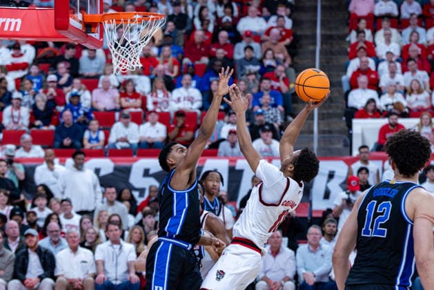 March 2, 2026, Raleigh, North Carolina, USA: NC State Wolfpack guard QUADIR COPELAND (11) shoots a fade-away jump shot during the second half of the NCAA, College League, USA ACC menÃ¢â‚¬â ¢s basketball game between the Duke Blue Devils and the NC State Wolfpack at the Lenovo Center in Raleigh, North Carolina. Raleigh USA - ZUMAa220 20260302_znp_a220_062 Copyright: xIsraelxAntax