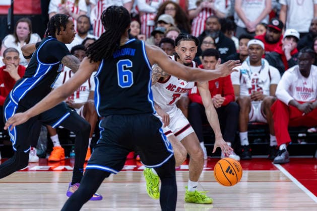 March 2, 2026, Raleigh, North Carolina, USA: NC State Wolfpack guard ALYN BREED (7) drives to the basket during the second half of the NCAA, College League, USA ACC menÃ¢â‚¬â ¢s basketball game between the Duke Blue Devils and the NC State Wolfpack at the Lenovo Center in Raleigh, North Carolina. Raleigh USA - ZUMAa220 20260302_znp_a220_070 Copyright: xIsraelxAntax