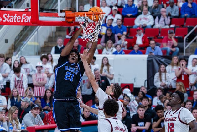 March 2, 2026, Raleigh, North Carolina, USA: Duke Blue Devils center PATRICK NGONGBA (21) goes up for a layup during the second half of the NCAA, College League, USA ACC menÃ¢â‚¬â ¢s basketball game between the Duke Blue Devils and the NC State Wolfpack at the Lenovo Center in Raleigh, North Carolina. Raleigh USA - ZUMAa220 20260302_znp_a220_075 Copyright: xIsraelxAntax