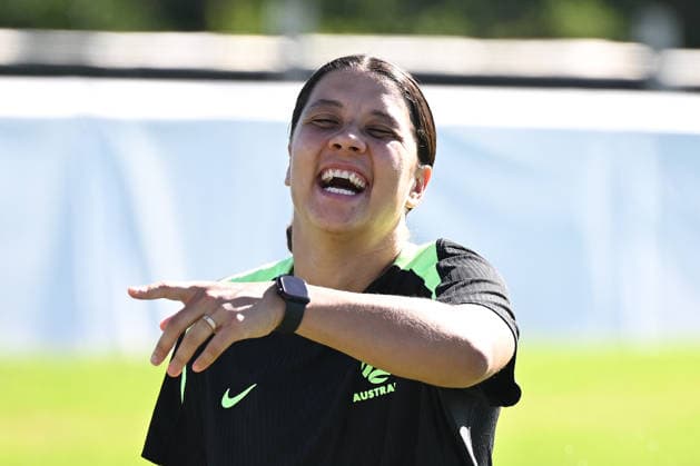 SOCCER MATILDAS TRAINING, Sam Kerr reacts during a Matildas training session at Pizzey Park in the Gold Coast, Tuesday, March 3, 2026. ( NO ARCHIVING GOLD COAST QUEENSLAND AUSTRALIA  Copyright: xDAVExHUNTx 20260303192552263516