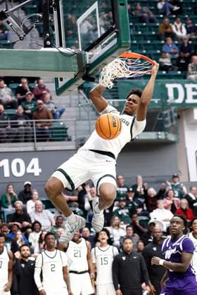 March 02, 2026: Portland State Vikings guard Jaylin Henderson (5) throws down a dunk that added to Vikings 84-60 win over the visiting Weber State Bobcats to win the Big Sky Championship at the Stott Center, Portland, OR. CSM (Cal Media via AP Images) Portland USA - ZUMAc04_ 20260302_zma_c04_003 Copyright: xLarryxC.xLawsonx