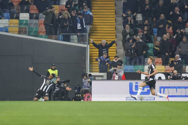Udinese s Christian Kabasele celebrates after scoring a goal during the Italian Serie A Enilive match between Udinese Calcio vs ACF Fiorentina at the Bluenergy Stadium in Udinese, Italy, 02 March 2026.  Copyright: xMattiaxRadoni IPAxSportx xipa-agency.netx xx IPA_72308191 IPA_Agency_IPA72308191