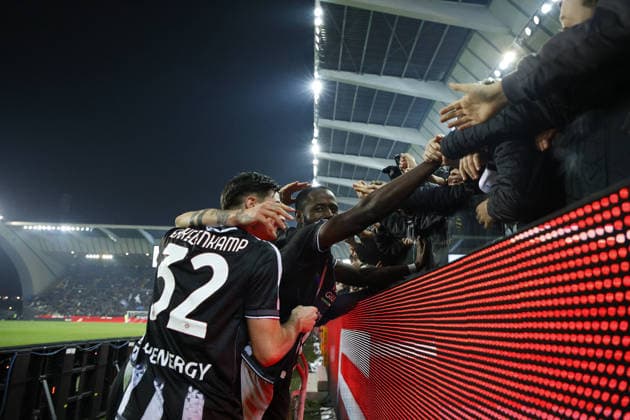 Udinese s Keinan Davis celebrates after scoring a goal during the Italian Serie A Enilive match between Udinese Calcio vs ACF Fiorentina at the Bluenergy Stadium in Udinese, Italy, 02 March 2026.  Copyright: xMattiaxRadoni IPAxSportx xipa-agency.netx xx IPA_72308277 IPA_Agency_IPA72308277