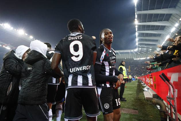 Udinese s Keinan Davis celebrates after scoring a goal during the Italian Serie A Enilive match between Udinese Calcio vs ACF Fiorentina at the Bluenergy Stadium in Udinese, Italy, 02 March 2026.  Copyright: xMattiaxRadoni IPAxSportx xipa-agency.netx xx IPA_72308278 IPA_Agency_IPA72308278