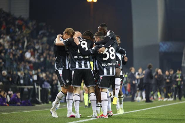 Udinese s Adam Buksa celebrates after scoring a goal during the Italian Serie A Enilive match between Udinese Calcio vs ACF Fiorentina at the Bluenergy Stadium in Udinese, Italy, 02 March 2026.  Copyright: xMattiaxRadoni IPAxSportx xipa-agency.netx xx IPA_72308340 IPA_Agency_IPA72308340