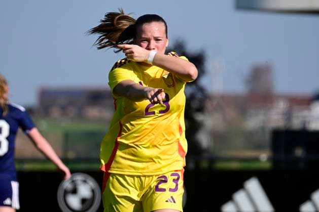 Belgium v Scotland - Women s U19 International Friendly, Länderspiel, Nationalmannschaft TUBIZE, BELGIUM - MARCH 03 : Vanderhaegen Lotte of Belgium celebrates scoring a goal during an International Women s U19 match between Belgium and Scotland on March 3, 2026 in Tubize, Belgium, 03 03 2026 Tubize Belgium  Copyright: xPeterxDexVoechtx
