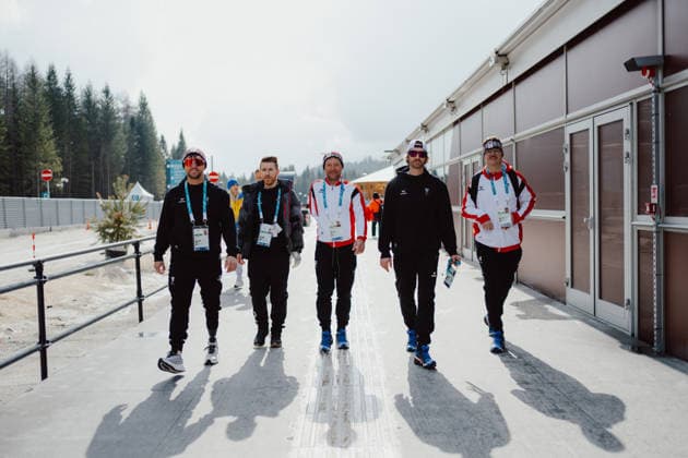 PARALYMPICS - Winter Paralympics Milano Cortina 2026 CORTINA D AMPEZZO,ITALY,03.MAR.26 - PARALYMPICS - Paralympic Winter games, Winterspiele,Spiele, Summer games Milano Cortina 2026, preview. Image shows Rene Eckhart (AUT), Oliver Dreier (AUT) and Markus Schmidhofer (AUT).  GEPAxpictures xAlexanderxSolc
