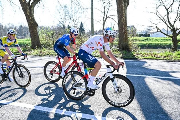 French Florian Dauphin of TotalEnergies pictured in action during the Ename Samyn Classic one day cycling race, 203,8km from Quaregnon to Dour on Tuesday 03 March 2026. MAARTENxSTRAETEMANS  x166323098x