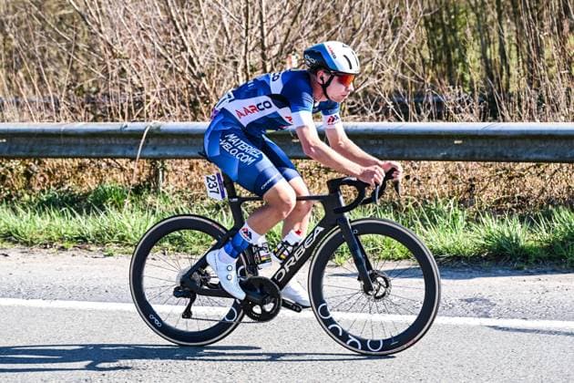 Russian Bogdan Zabelinskiy of Aarco pictured in action during the Ename Samyn Classic one day cycling race, 203,8km from Quaregnon to Dour on Tuesday 03 March 2026. MAARTENxSTRAETEMANS  x166323103x