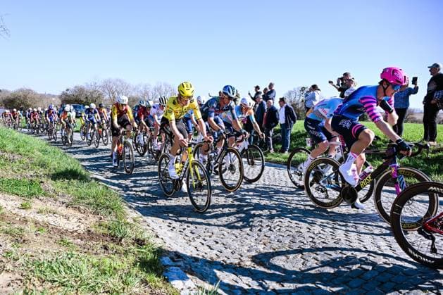 Belgian Matisse Van Kerckhove of Team Visma-Lease a Bike pictured in action during the Ename Samyn Classic one day cycling race, 203,8km from Quaregnon to Dour on Tuesday 03 March 2026. MAARTENxSTRAETEMANS  x166325047x