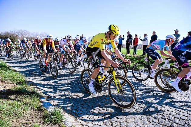 Belgian Matisse Van Kerckhove of Team Visma-Lease a Bike pictured in action during the Ename Samyn Classic one day cycling race, 203,8km from Quaregnon to Dour on Tuesday 03 March 2026. MAARTENxSTRAETEMANS  x166325646x