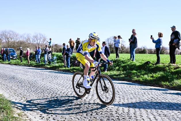 Belgian Artuur Torney of Team Flanders-Baloise pictured in action during the Ename Samyn Classic one day cycling race, 203,8km from Quaregnon to Dour on Tuesday 03 March 2026. MAARTENxSTRAETEMANS  x166325851x
