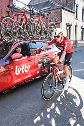 Belgian Matys Grisel of Lotto Intermarche pictured in action during the Ename Samyn Classic one day cycling race, 203,8km from Quaregnon to Dour on Tuesday 03 March 2026. MAARTENxSTRAETEMANS  x166327440x
