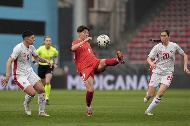 Turkiye v Malta - FIFA Women’s World Cup 2027 European Qualifiers ISTANBUL, TURKIYE - MARCH 03: Kader Hancar (9) of Turkiye in action against Stefenia Farrugia (L) of Malta during the FIFA Women’s World Cup 2027 European Qualifiers League B Group 2 match at Pendik Stadium in Istanbul, Turkiye, on March 03, 2026. Arife Karakum Anadolu Istanbul Turkey. Editorial use only. Please get in touch for any other usage.  Copyright: x2026xAnadoluxArifexKarakumx