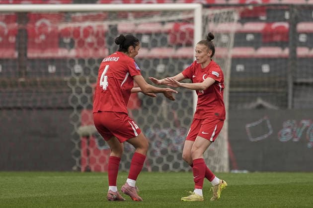 Turkiye v Malta - FIFA Women’s World Cup 2027 European Qualifiers ISTANBUL, TURKIYE - MARCH 03: Ebru Topcu (R) of Turkiye celebrates after scoring a goal with her teammate during the FIFA Women’s World Cup 2027 European Qualifiers League B Group 2 match at Pendik Stadium in Istanbul, Turkiye on March 03, 2026. Arife Karakum Anadolu Istanbul Turkey. Editorial use only. Please get in touch for any other usage.  Copyright: x2026xAnadoluxArifexKarakumx