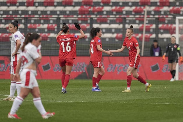 Turkiye v Malta - FIFA Women’s World Cup 2027 European Qualifiers ISTANBUL, TURKIYE - MARCH 03: Ebru Topcu (R) of Turkiye celebrates after scoring a goal with her teammate during the FIFA Women’s World Cup 2027 European Qualifiers League B Group 2 match at Pendik Stadium in Istanbul, Turkiye on March 03, 2026. Arife Karakum Anadolu Istanbul Turkey. Editorial use only. Please get in touch for any other usage.  Copyright: x2026xAnadoluxArifexKarakumx
