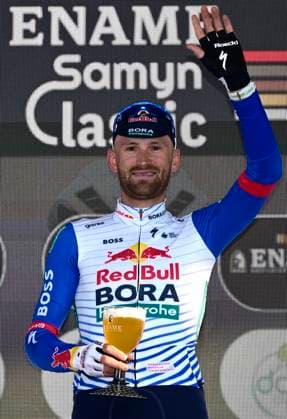 Ename Grand Prix Le Samyn 2026 Cycling Race DOUR, BELGIUM - MARCH 03 : Meeus Jordi (BEL) of Red Bull - BORA - Hansgrohe pictured during the podium ceremony of the 58th edition of Ename Grand Prix Le Samyn an UCI Class 1.1 one day cycling road race for Men Elite of km with start in Quaregnon and finish in Dour on March 3, 2026 in Dour, Belgium, 03 03 2026 ( Motordriver Kenny Verfaillie - Dour Belgium  Copyright: xJanxDexMeuleneirx