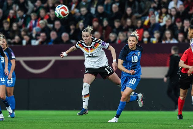 Sport, Soccer, World Cup Qualification Europe Women Season 2026 League A Group 4 1 Matchday Germany Slovenia 03 03 2026, Rudolf Harbig Stadion Dresden Franziska Kett Germany, 17 Domenika Conc Slovenia, 10 Dresden Rudolf Harbig Stadion Saxony Germany
