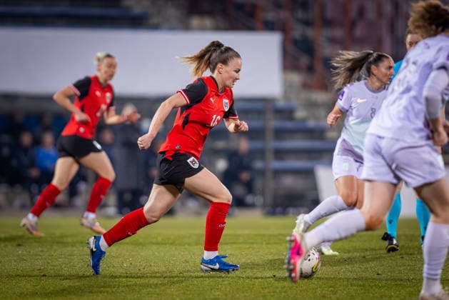 AUSTRIA - NORWAY WOMEN Annabel Schasching of Austria on the ball during the league phase of 2027 FIFA Women s World Cup European Qualifiers League A football match between Austria and Norway. BSFZ Arena, Vienna, Austria, March 03, 2026. Photo by Branislav Racko Copyright: xx 080A0218