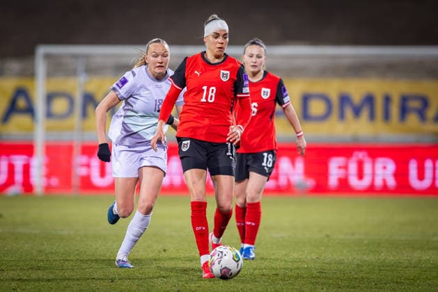 AUSTRIA - NORWAY WOMEN Julia Hickelsberger Fuller of Austria and Frida Maanum of Norway during the league phase of 2027 FIFA Women s World Cup European Qualifiers League A football match between Austria and Norway. BSFZ Arena, Vienna, Austria, March 03, 2026. Photo by Branislav Racko Copyright: xx 080A0264