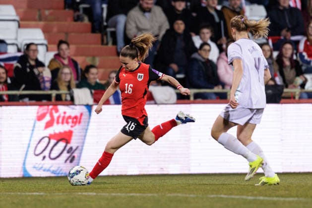 WOMEN SOCCER - FIFA World Cup, WM, Weltmeisterschaft, Fussball 2027, quali, AUT vs NOR MARIA ENZERSDORF,AUSTRIA,03.MAR.26 - WOMEN SOCCER - FIFA Women s World Cup 2027, european qualifiers, international match, Länderspiel, Nationalmannschaft Austria vs Norway. Image shows Annabel Schaschnig (AUT) and Julie Blakstad (NOR). GEPAxpictures xArminxRauthner