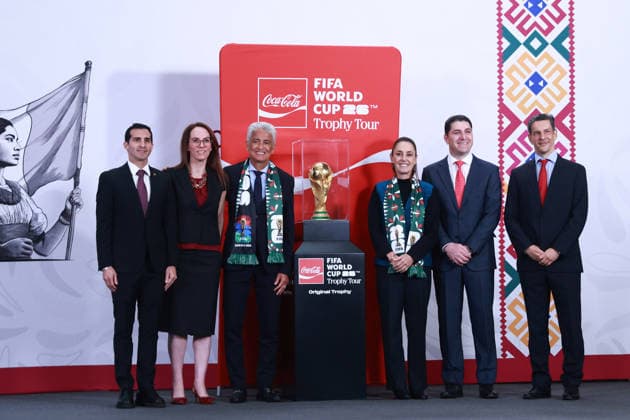 The FIFA World Cup, WM, Weltmeisterschaft, Fussball Trophy at Claudia Sheinbaum s press conference, PK, Pressekonferenz in Mexico MEXICO CITY, MEXICO - MARCH 03: The FIFA World Cup Trophy is displayed after a press conference by the Mexican President Claudia Sheinbaum, at the National Palace, in Mexico City, Mexico on March 03, 2026. The FIFA World Cup Trophy continues its journey through Mexico as part of the official Trophy Tour. Daniel Cardenas Anadolu Mexico City Mexico. Editorial use only. Please get in touch for any other usage. Copyright: x2026xAnadoluxDanielxCardenasx