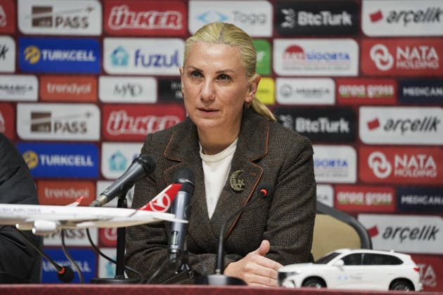 Head coach of Turkiye’s Women’s National Football Team, Necla Gungor Kiragasi ISTANBUL, TURKIYE - MARCH 03: Turkiye head coach Necla Gungor Kiragasi speaks during a press conference, PK, Pressekonferenz following the FIFA Women’s World Cup 2027 European Qualifiers League B Group 2 match between Turkiye and Malta at Pendik Stadium in Istanbul, Turkiye, on March 03, 2026. Arife Karakum Anadolu Istanbul Turkey. Editorial use only. Please get in touch for any other usage.  Copyright: x2026xAnadoluxArifexKarakumx