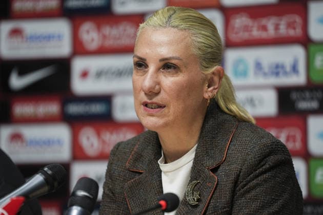 Head coach of Turkiye’s Women’s National Football Team, Necla Gungor Kiragasi ISTANBUL, TURKIYE - MARCH 03: Turkiye head coach Necla Gungor Kiragasi speaks during a press conference, PK, Pressekonferenz following the FIFA Women’s World Cup 2027 European Qualifiers League B Group 2 match between Turkiye and Malta at Pendik Stadium in Istanbul, Turkiye, on March 03, 2026. Arife Karakum Anadolu Istanbul Turkey. Editorial use only. Please get in touch for any other usage.  Copyright: x2026xAnadoluxArifexKarakumx