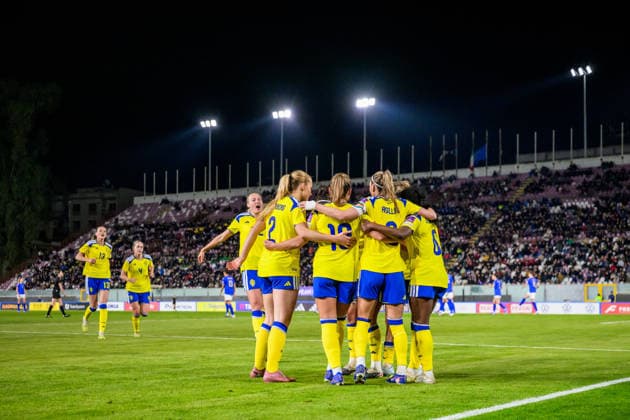 260303 Filippa Angeldahl of Sweden celebrate with teammates after 0 1 during the Women s FIFA World Cup Qualifier football match between between Italy and Sweden on March 3, 2026 in Reggio Calabria Photo Ludvig Thunman BILDBYRAN code LT LT0780 fotboll football soccer fotball vm kval kval fifa womens world cup qualifier qualifier italien italy sverige sweden dam bbeng jubel  Copyright: LUDVIGxTHUNMAN BB260303LT060
