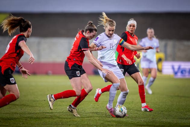 AUSTRIA - NORWAY WOMEN Claudia Wenger, Julia Hickelsberger Fuller of Austria and Ada Hegerberg of Norway during the league phase of 2027 FIFA Women s World Cup European Qualifiers League A football match between Austria and Norway. BSFZ Arena, Vienna, Austria, March 03, 2026. Photo by Branislav Racko Copyright: xx 080A0382
