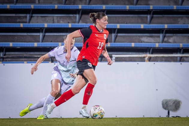 AUSTRIA - NORWAY WOMEN Verena Hanshaw of Austria and Lisa Naalsund of Norway during the league phase of 2027 FIFA Women s World Cup European Qualifiers League A football match between Austria and Norway. BSFZ Arena, Vienna, Austria, March 03, 2026. Photo by Branislav Racko Copyright: xx 080A0662