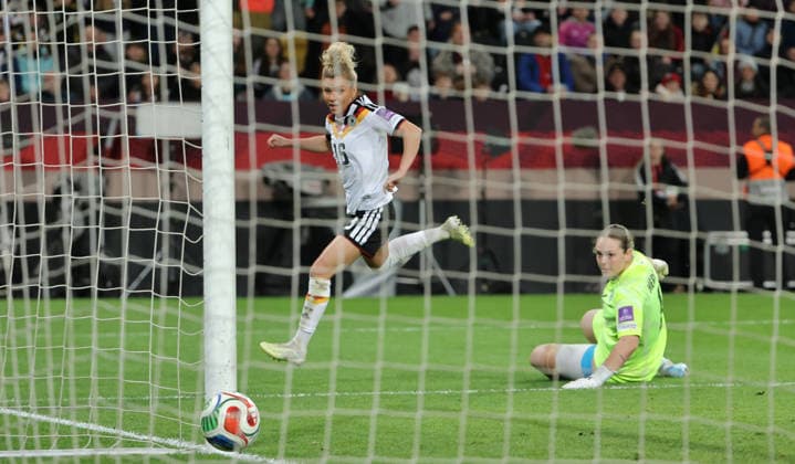 Elisa Senß cheers after 2 0 joy emotion jubilation sport soccer soccer FIFA World Cup qualification in Dresden international match national team DFB women 03 03 2026 Germany GER vs Slovenia SLO DFL regulations prohibit any use of photographs as image sequences and or quasi video