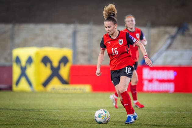 AUSTRIA - NORWAY WOMEN Annabel Schasching of Austria on the ball during the league phase of 2027 FIFA Women s World Cup European Qualifiers League A football match between Austria and Norway. BSFZ Arena, Vienna, Austria, March 03, 2026. Photo by Branislav Racko Copyright: xx 080A0696