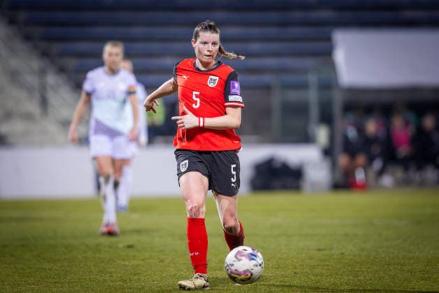 AUSTRIA - NORWAY WOMEN Claudia Wenger of Austria on the ball during the league phase of 2027 FIFA Women s World Cup European Qualifiers League A football match between Austria and Norway. BSFZ Arena, Vienna, Austria, March 03, 2026. Photo by Branislav Racko Copyright: xx 080A0847