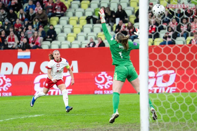 FIFA Women™s European Qualifiers: Poland vs Netherlands Ewa Pajor, Lize Kop, goal during FIFA Women™s European Qualifiers: Poland vs Netherlands match at Polsat Plus Arena in Gdansk on March 3, 2026 Gdansk Poland  Copyright: xFotoxOlimpikx originalFilename:jastrzebowski-fifawome260303_npGnt.jpg