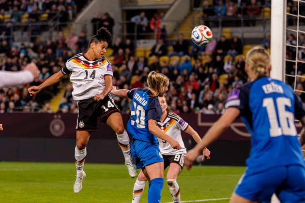 Dresden, Germany 03 March 2026 World Cup Qualification Women 2026 Germany vs Slovenia In picture v li in duel Shekiera Martinez GER DFB regulations prohibit any use of photographs as image sequences and or quasi video Rudolf Harbig Stadion Sachsen Copyright: xFotostandx xSchäferx