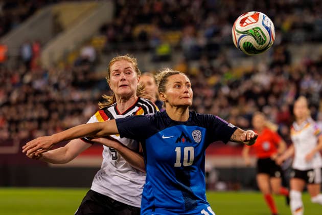 Dresden, Germany 03 March 2026 World Cup Qualification Women 2026 Germany vs Slovenia In the picture from left in duel Sjoeke Nüsken Nuesken GER and Dominika Conc SLO DFB regulations prohibit any use of photographs as image sequences and or quasi video Rudolf Harbig Stadion Sachsen Copyright: xFotostandx xSchäferx