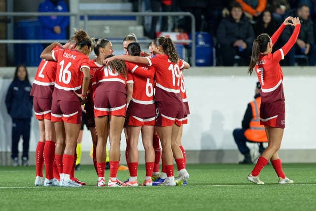 Lausanne, Switzerland - March 03 : Riola Xhemaili of Switzerland celebrates after scoring her team s first goal with teammates during the FIFA Women s World Cup 2027 Qualifiers match between Switzerland and Northern Ireland at Stade de la Tuiliere on March 03 , 2026 in Lausanne, Switzerland. (Photo by Giuseppe Velletri SPP) Copyright: xGiuseppexVelletrix xSPPx Sportspressphoto_SPR100609
