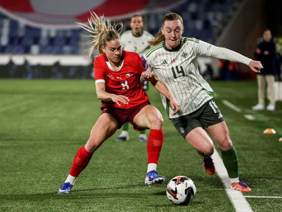 2027 FIFA Women s World Cup Qualifier Group F, Stade de la Tuiliere, Lausanne, Switzerland 3 3 2026 Switzerland vs Northern Ireland Switzerland s Nadine Riesen tackles Northern Ireland™s Lauren Wade Nadine Riesen tackles Lauren Wade 3 3 2026  Copyright: x INPHO Presseye WilliamxCherryx Switzerland v N Ireland_067